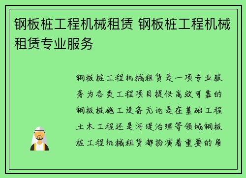 钢板桩工程机械租赁 钢板桩工程机械租赁专业服务